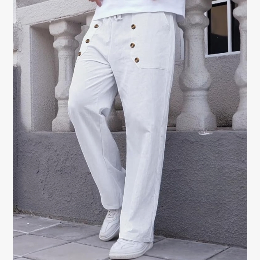 White Men's Pants with Button Detail